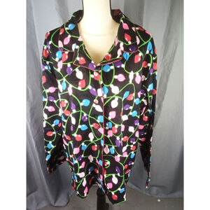 Women's #followme Black Multi-color Christmas Lights Pajama Top 2X